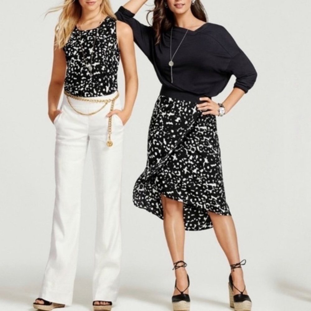 Cabi Faux Wrap Dixon Skirt Size Small in Black & White Ink Floral